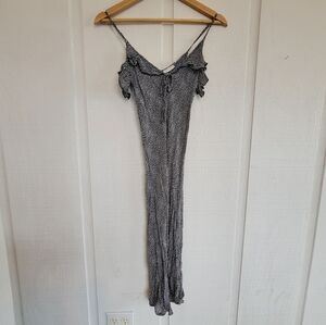 y2k Charlotte Russe 100% Rayon Polka Dot Ruffle Midi Slip Dress sz XS/S Black